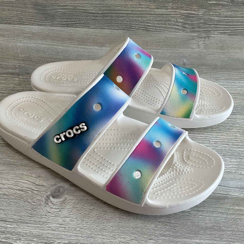 Classic Crocs Solarized Tie Dye Two-Strap Sandals White Sandals Womens Size 11